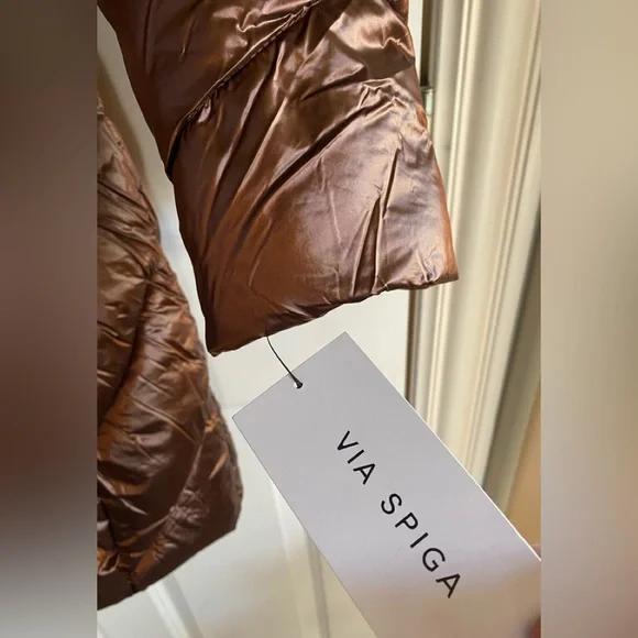 NWT Via Spiga inset bib quilted long puffer jacket - Picture 9 of 10